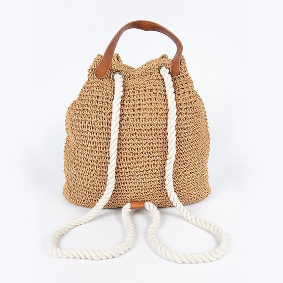 NWT Boho Beach Raffia Woven Rope Backpack - Picture 9 of 11